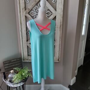 Lollipop Star Women's Sleeveless Tunic Top or Swimsuit Coverup in Aqua Hot Pink